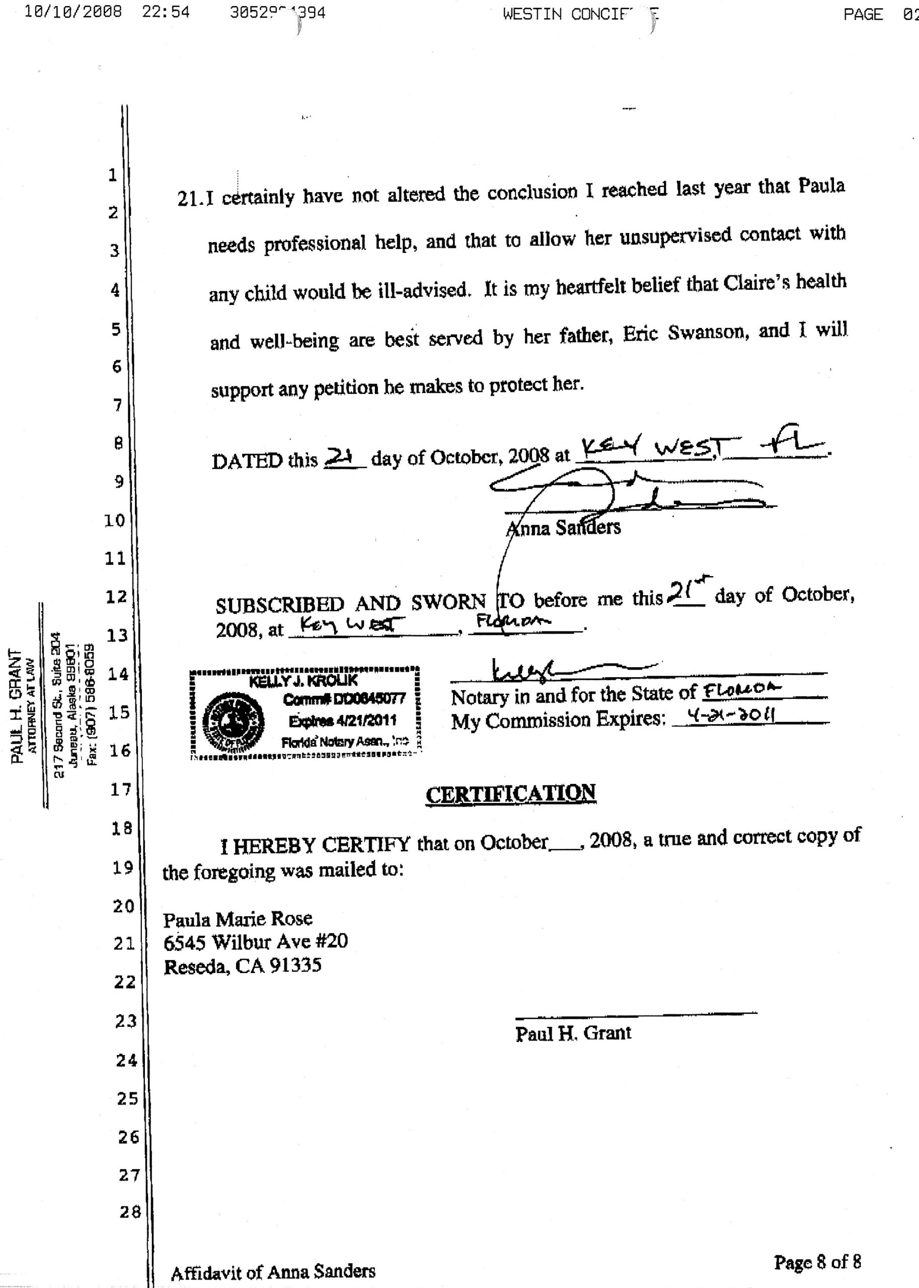 Frozen Fiefdom AFFIDAVIT OF ANNA KATHRYN SANDERS Former ALASKA STATE 