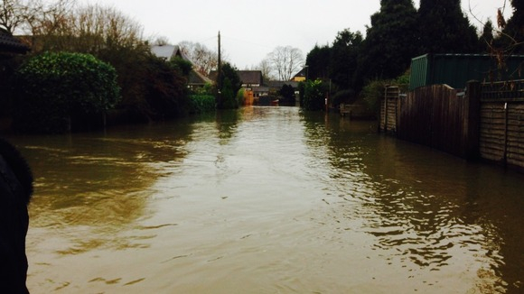 Homes Partly Submerged As Flood Water Rises In Sunbury on Thames 