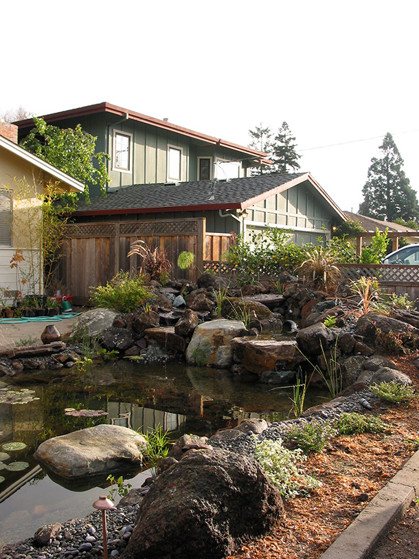 Palo Alto Front Yard Pond With Waterfall And Boulders Pond Magic 