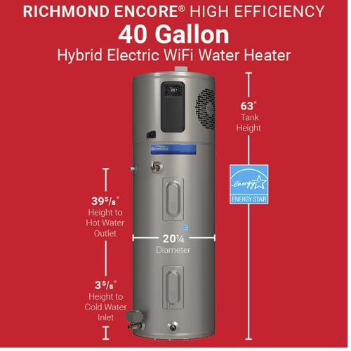 Richmond 40 Gallon Hybrid Smart Electric Water Heater W Leakguard 