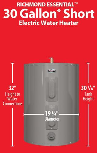 Richmond Essential 30 Gallon Short 6 Year Electric Water Heater At 