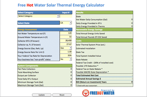 Solar Hot Water Calculators Free Hot Water