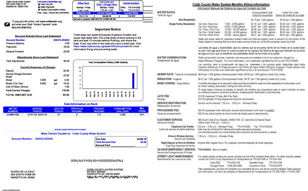 Water Bill Sample Cobb County Georgia