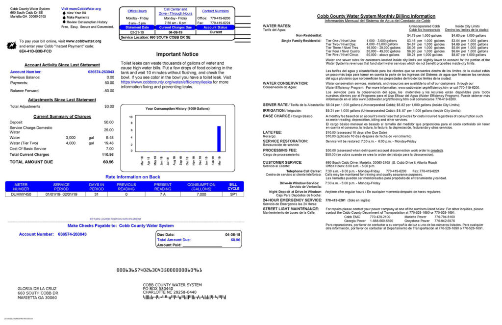 Water Bill Sample Cobb County Georgia