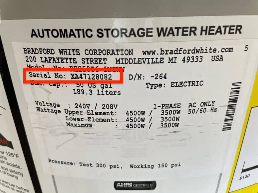 Bradford White Water Heater Age Year Of Manufacture Waypoint Inspection