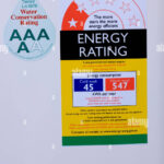 Energy And Water Efficiency Rating Label On New On Washing Machine New