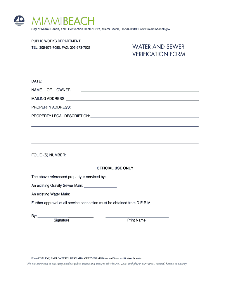 Miami Dade Water And Sewer Verification Form Fill Out And Sign 