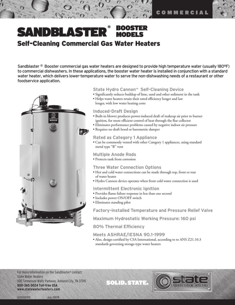 STATE WATER HEATERS SBD30 150 NE SPECIFICATIONS Pdf Download ManualsLib