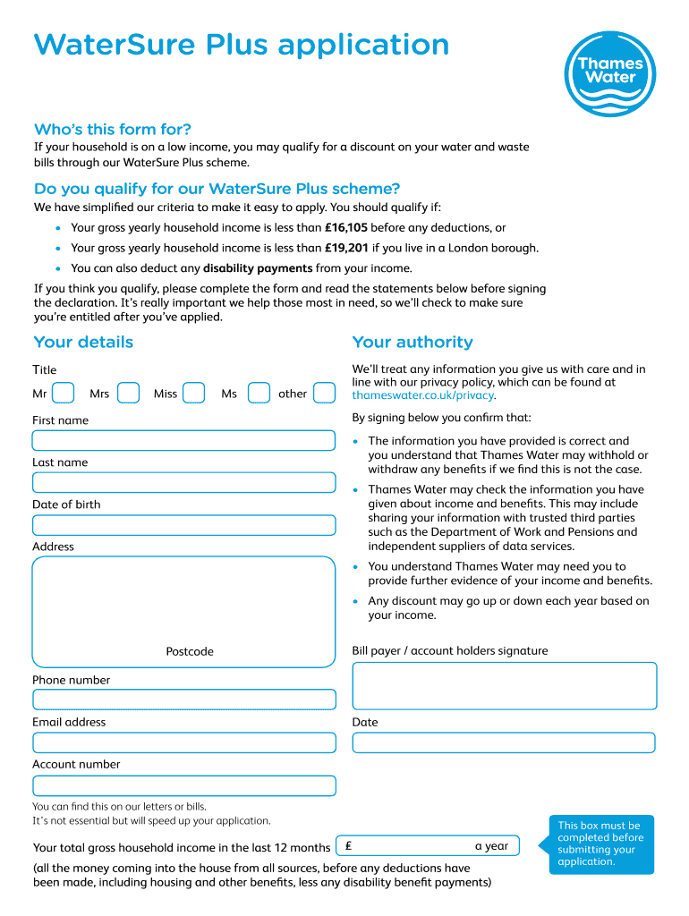 Thames Water Discount Fill Online Printable Fillable Blank PdfFiller