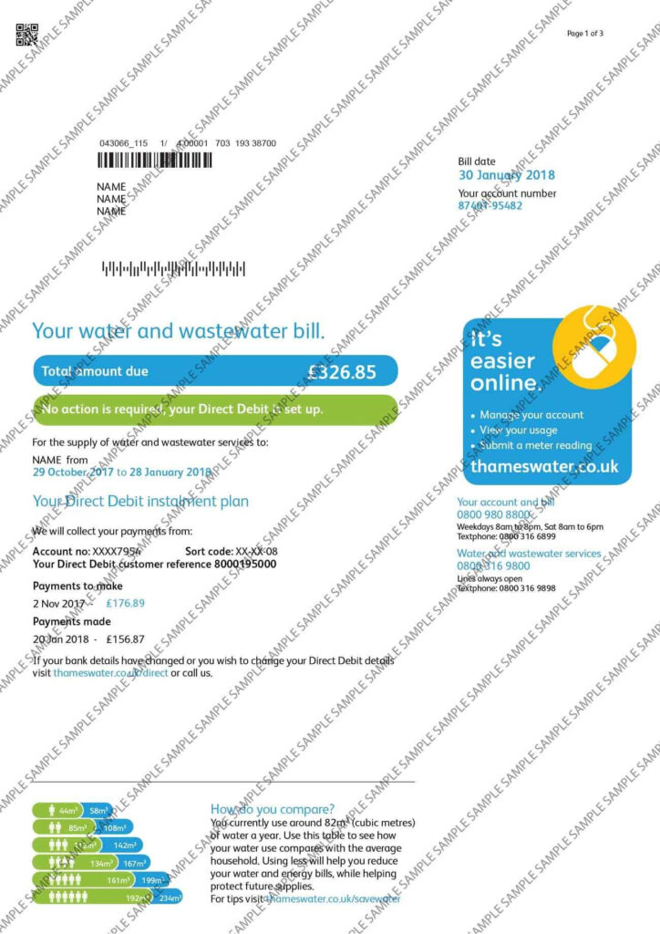 Thames Water Utility Bill Water Utilities Wastewater Water Bill