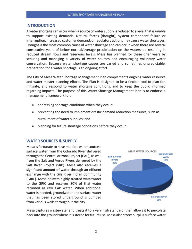 City Of Mesa Water Resources Water Shortage Management Plan 2019 By