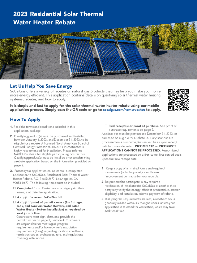 Fillable Online 2023 Residential Solar Thermal Water Heater Rebate 