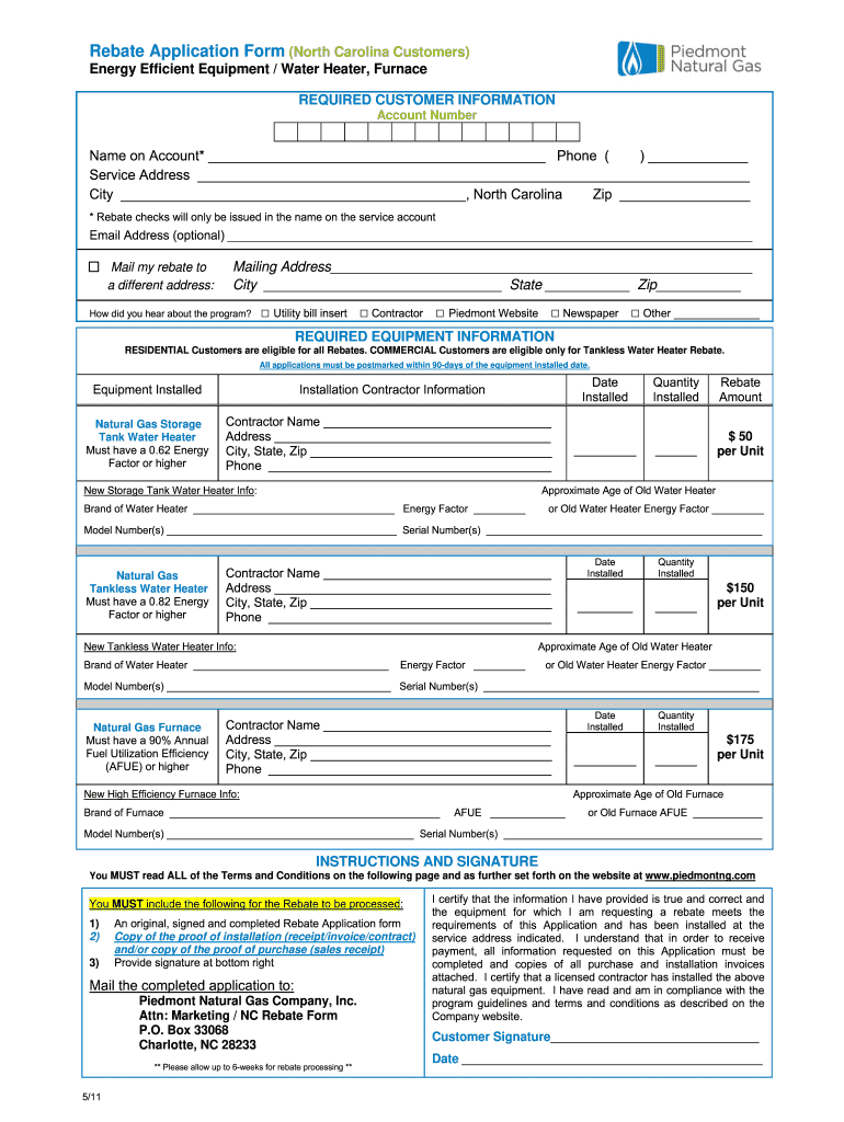 Piedmont Natural Gas Rebate Form Fill Online Printable Fillable