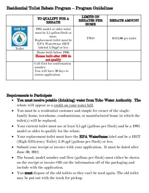 Toilet Rebate Program Toho Water Authority