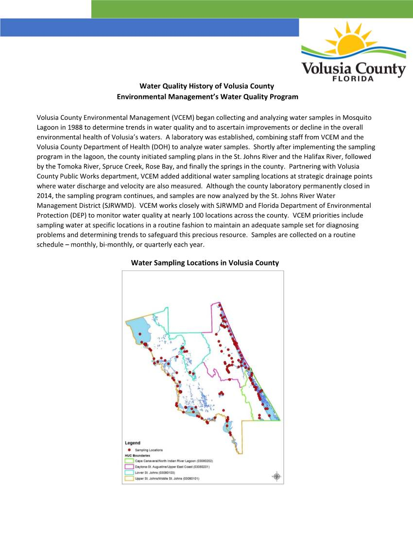 Water Quality History Of Volusia County Environmental Management S 